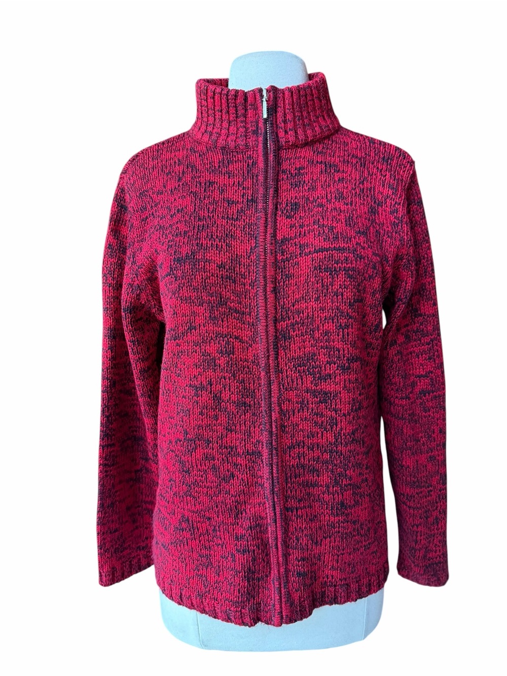 Late 80s/Early 90s Sag Harbor Red & Black Marled Knit‎ Full Zip Cardigan